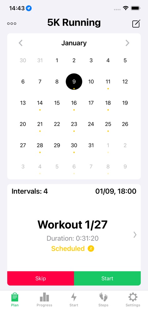 Running Walking Tracker Goals - Planned Workout Schedule