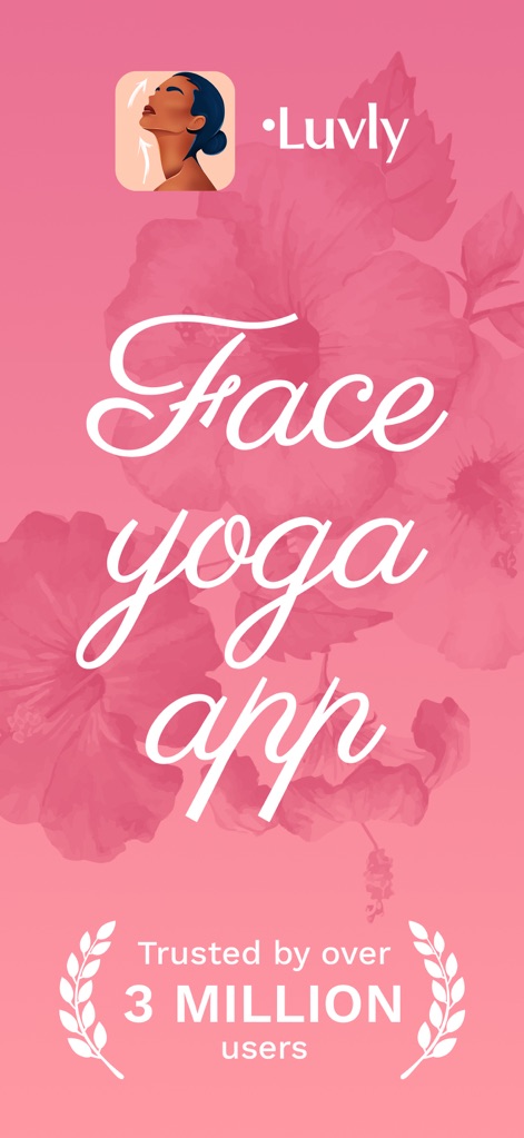 Luvly: Face Yoga Exercises - L'app si presenta con un design elegante e visualizza il suo posizionamento come "Face yoga app" e il significativo numero di "3 Million users" che si affidano a questo strumento.