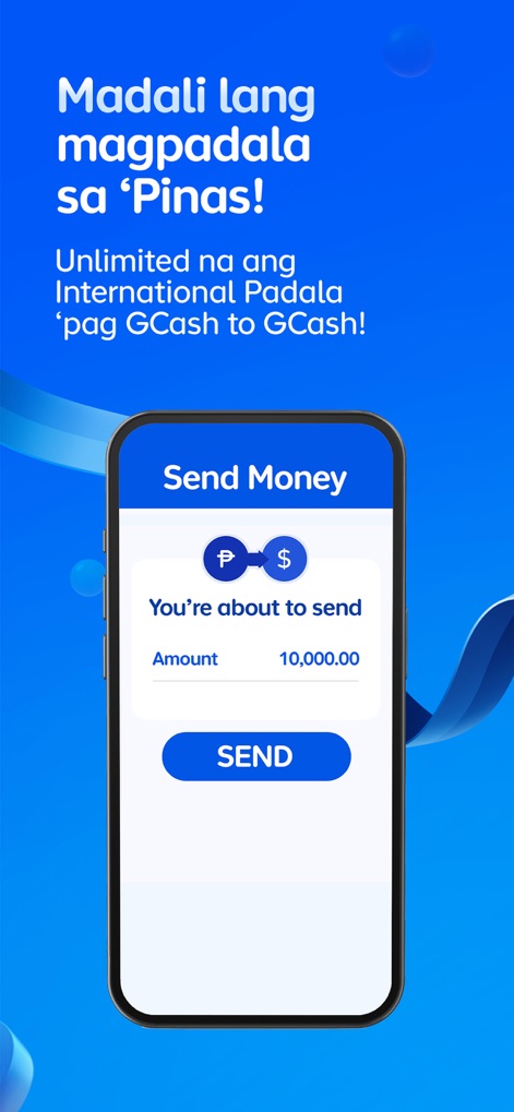 GCash - This interface showcases the "Send Money" function, demonstrating seamless "GCash to GCash transfers" and the direct input of "amount" for quick remittances.