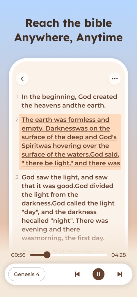 BibleCare:Verses,Prayers&Chat - The app provides easy access to full Bible passages, featuring audio playback controls and highlighted verses for enhanced understanding.