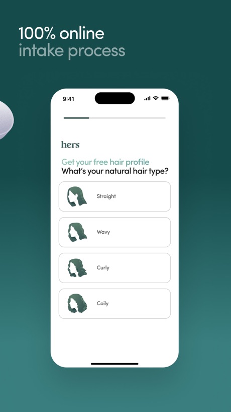 Hers: Women’s Healthcare App Store screenshot 3, headline “100% online”. Uses a number.