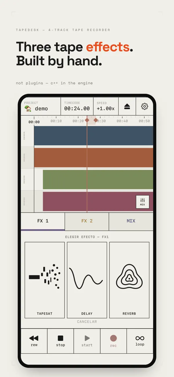 Screenshot #2 pour TapeDesk: 4-Track Tape Studio