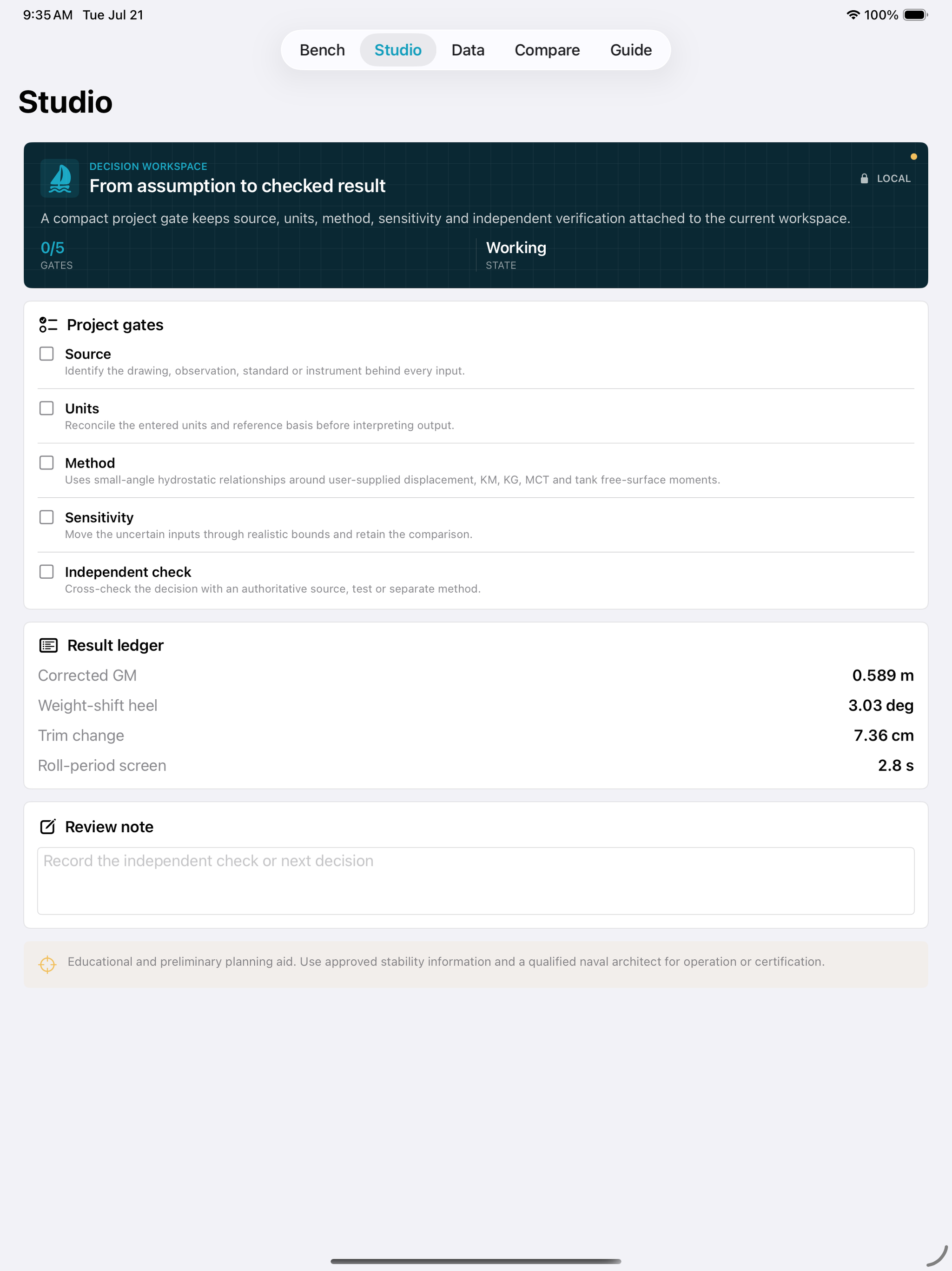 Heeltrace: Vessel Stability iPad screenshot 2 of 3