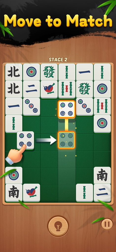 Daily Mahjong Match - Die Darstellung veranschaulicht, wie Nutzer Kacheln durch Ziehen über das Spielfeld bewegen, um passende Paare zu bilden, wobei eine klare Pfeilanimation den beabsichtigten Zug anzeigt.