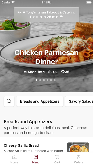 Rig A Tony's Italian Takeout iPhone screenshot 2 - Food & Drink app
