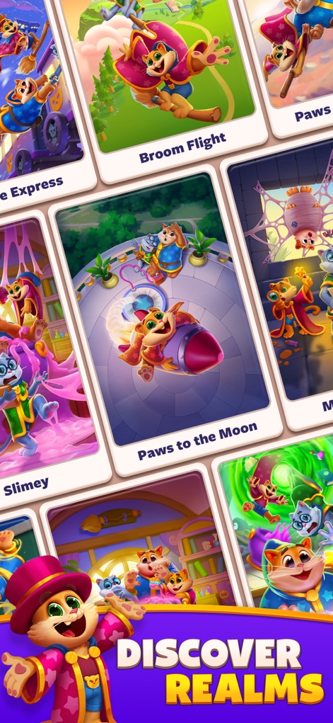 Magic Sort! - Browse an extensive gallery of level previews showcasing varied fantasy scenes and specific level titles that invite users to new adventures.