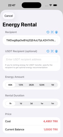 TT Energy Wallet iPhone screenshot