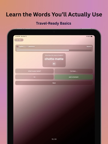 Lunoki: Travel Language Quiz iPad screenshot