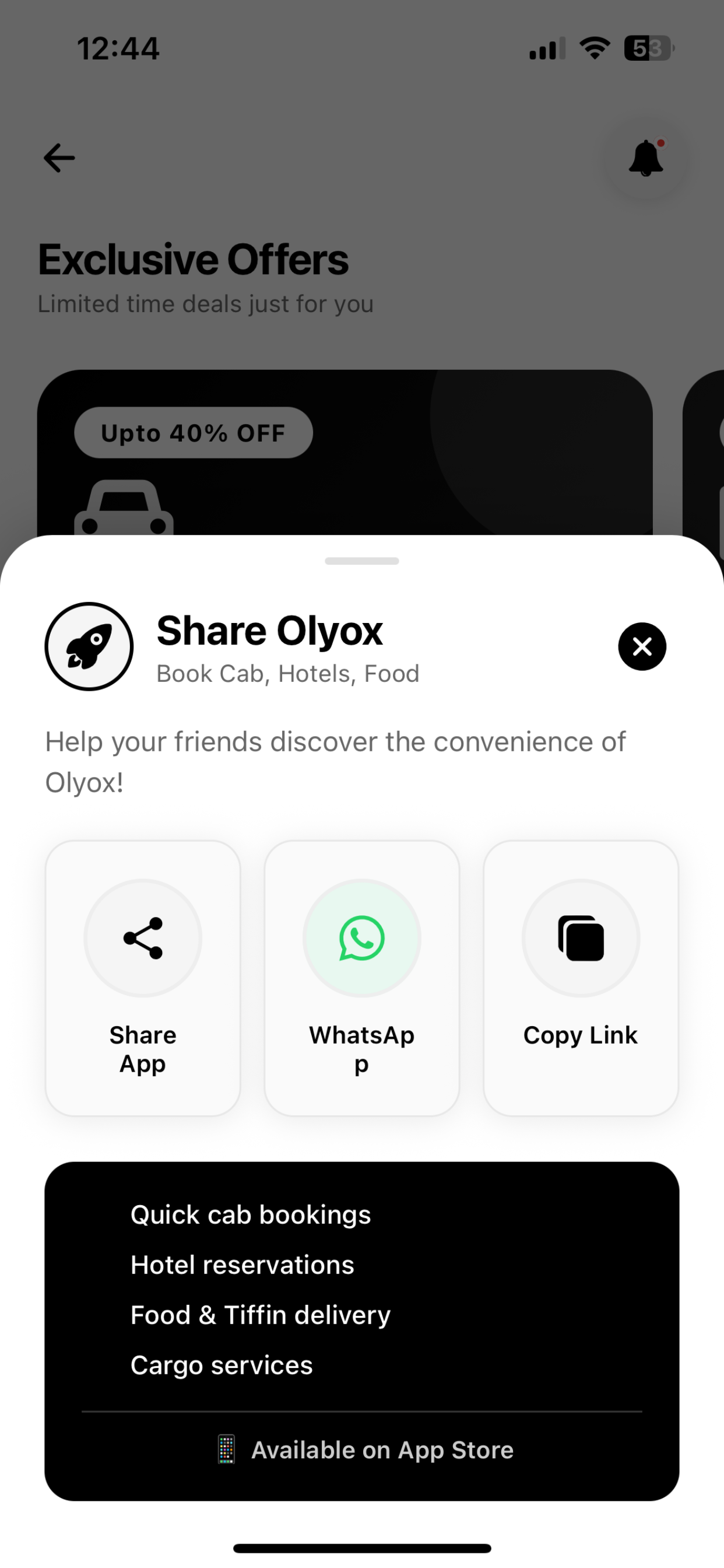 Olyox:Book Cab,Hotel,Food