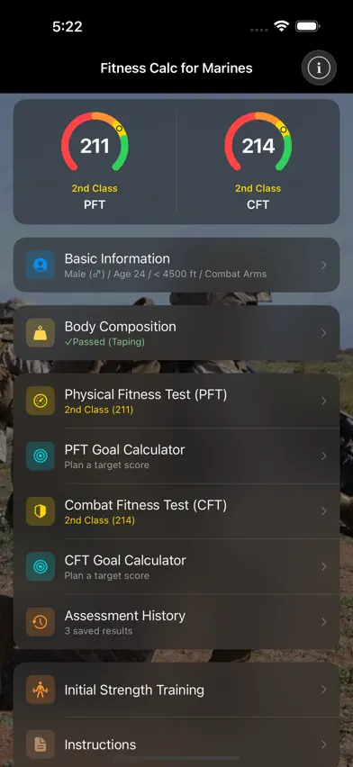Fitness Calc for Marines screenshot 1