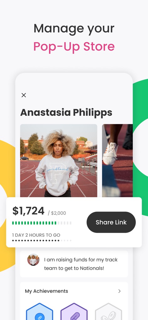 Double Good - This tool empowers users to manage their personal "Pop-Up Store," tracking individual progress towards a goal and easily sharing their unique "Share Link."