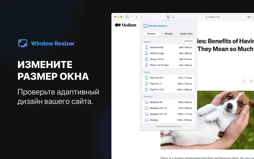 Скриншот Window Resizer For Safari на iPhone 1