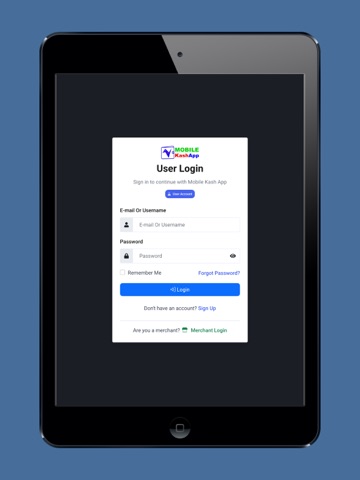 Mobile Kash App iPad screenshot