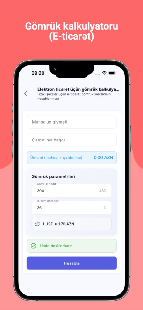Kredit Hesabla - PulApp - Questo calcolatore facilita la stima dei dazi doganali per gli acquisti e-commerce, permettendo l'inserimento del 'Məhsulun qiyməti' (prezzo del prodotto) e visualizzando i 'Gömrük parametrləri' (parametri doganali) come la soglia di esenzione.