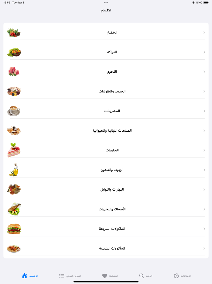 دليل السعرات في الطعام