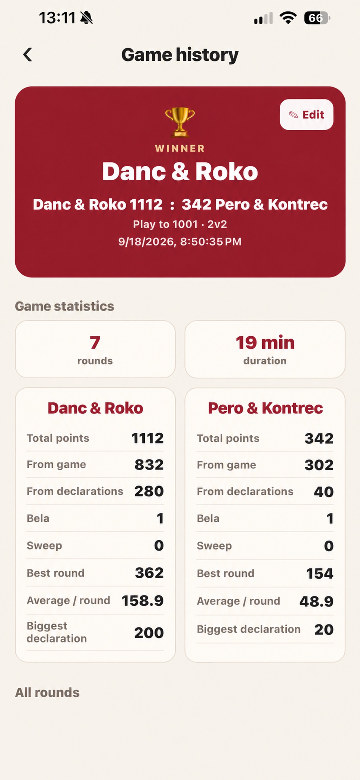 Screenshot 4 of Bela Blok – Belot Scorekeeper