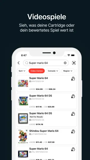 Screenshot von PriceCharting: SKS, Spiele+ auf dem iPhone 10
