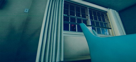 The Boiled One: Horror Game - Experience the apprehension of looking through the window blinds, revealing a chilling glimpse of the lurking creature just beyond.