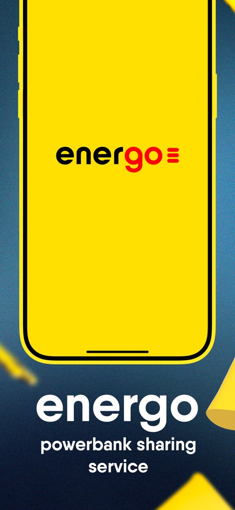 EnerGO: аренда пауэрбанков - The app immediately introduces its vibrant EnerGO logo and clearly states its purpose as a powerbank sharing service.