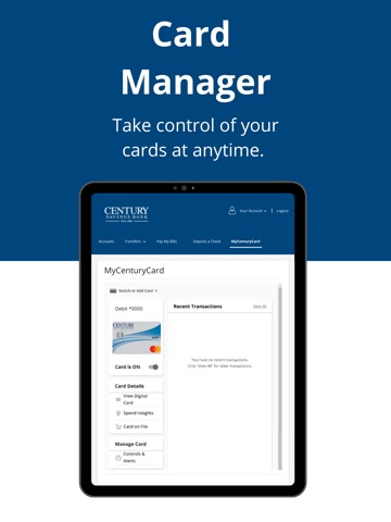 Century Savings Bank Mobile iPad screenshot