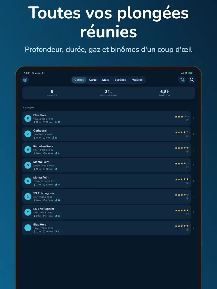 Bottomtime sur iPad : capture d’écran 2 sur 8