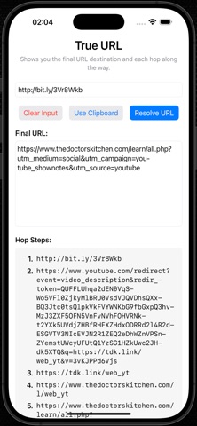 True URL screenshot