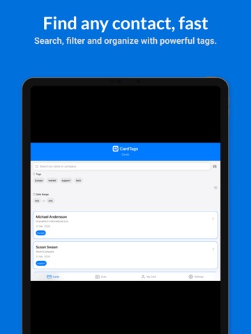 CardTags Business Card Scanner iPad screenshot