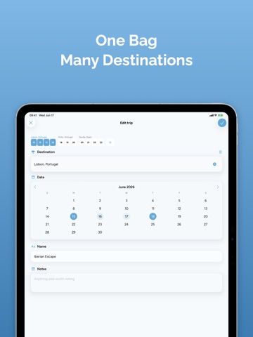 Valizio — Packing List & Trips iPad screenshot