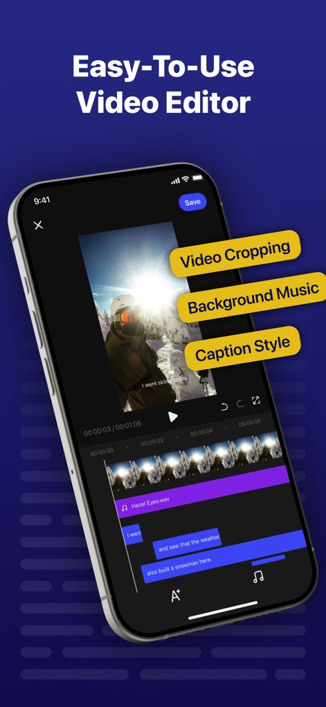 Teleprompter - Captions - Explore the app's streamlined editor, offering powerful features like precise video cropping and customizable caption styles for polished final products.