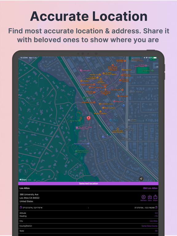 Geo Location Tools - Live GPS iPad screenshot 1 - Navigation app