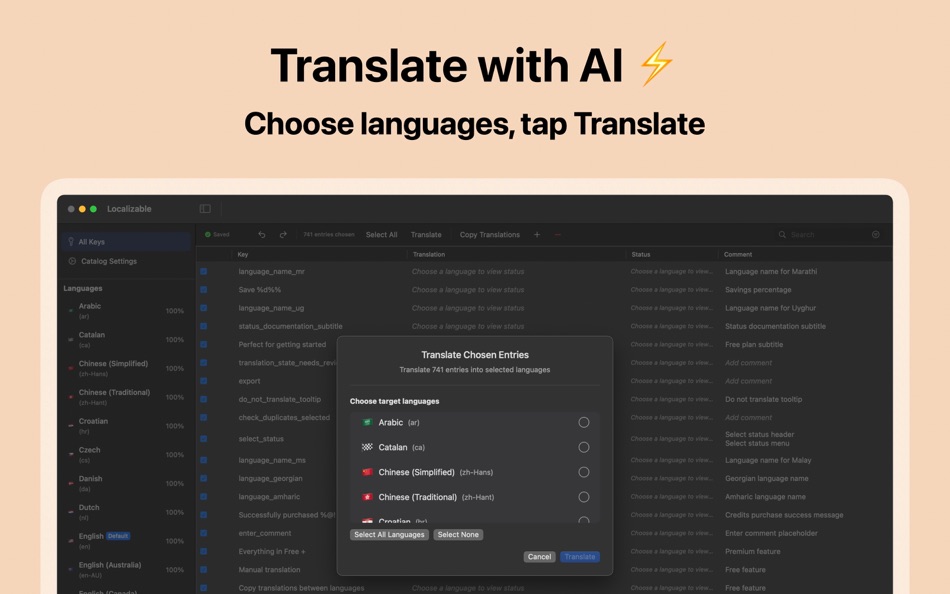 #3. Xlocalize – AI String Catalog (macOS) بواسطة: Develak
