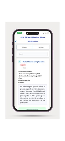 PIH AEMC Mission Alert screenshot