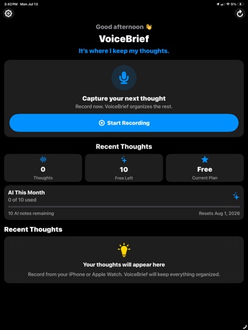 VoiceBrief: AI Voice Notes iPad screenshot