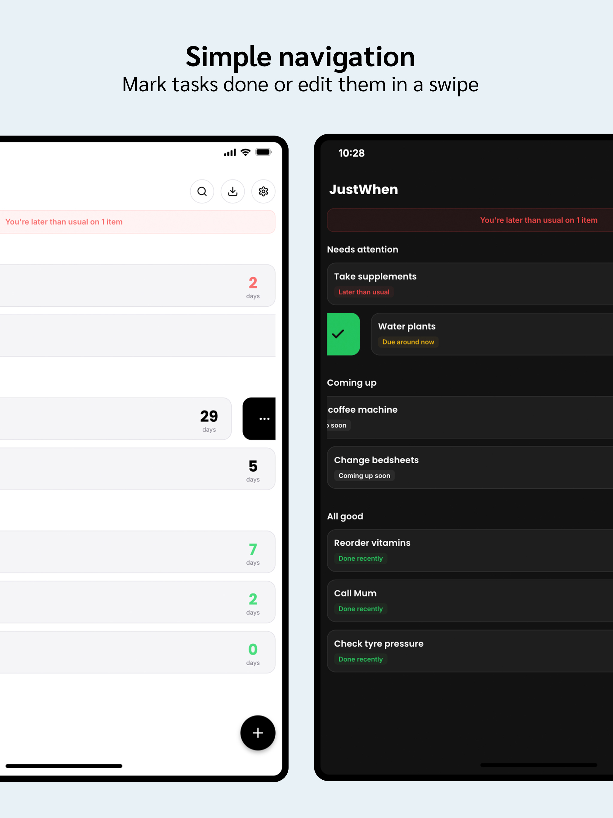 JustWhen: calm task tracker