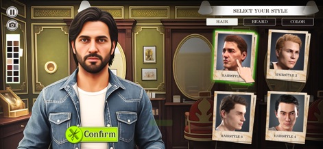 Barber Shop Hair Cut Salon 3D - A tela revela as vastas possibilidades de personalização, oferecendo uma ampla seleção de penteados e opções de cor para criar o visual ideal para cada cliente.