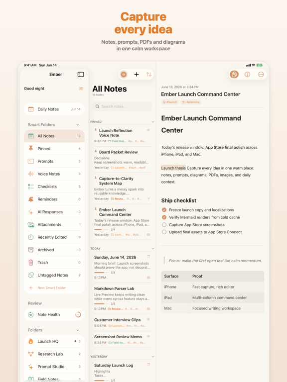 Ember: Markdown Notes iPad screenshot