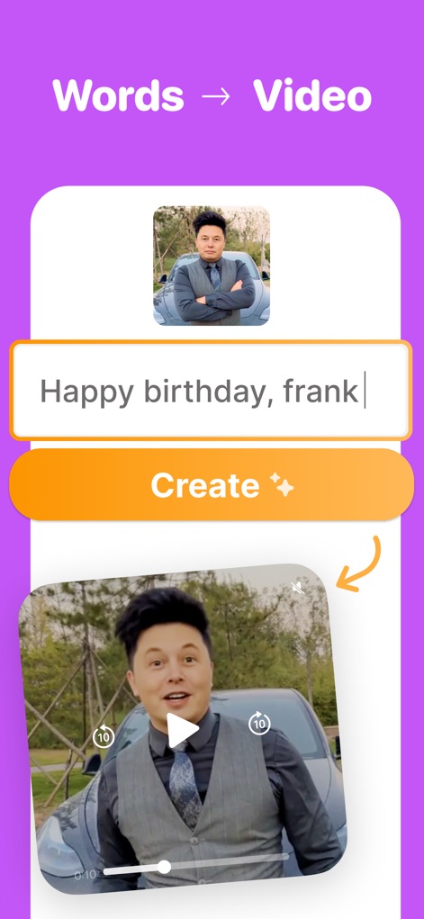 Parrot: Voice Generator AI App - Transformez vos mots en contenu vidéo captivant avec le champ de saisie textuelle intuitif de l'application, puis générez instantanément votre création grâce au bouton de création dédié.