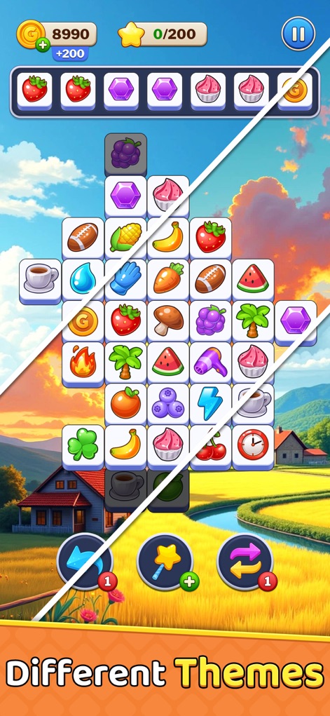 Tile Burst - Match Puzzle - Witness the game's multiple aesthetic themes and corresponding tile designs that adapt to different scenic backdrops.