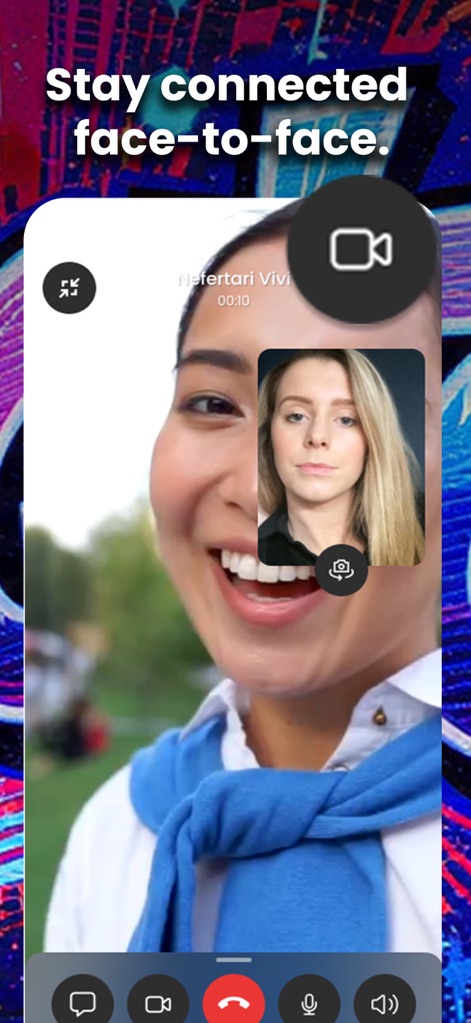 PingTop - L'application facilite les interactions en face-à-face via son interface d'appel vidéo claire, complétée par des commandes essentielles comme le microphone et le haut-parleur.