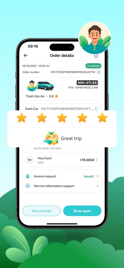 Xanh SM: Book EV rides - Post-Service Experience