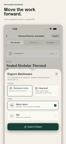 Disclosure: Patent AI Scribe iPhone screenshot