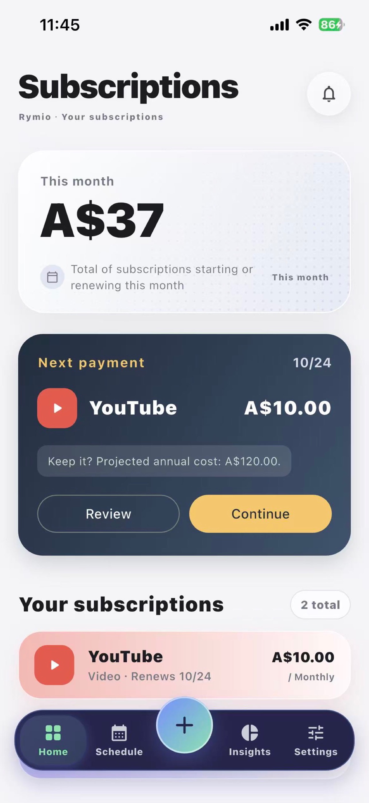 Screenshot 1 of Rymio - Subscription Tracker