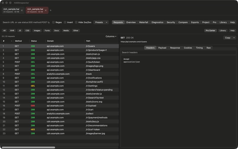 HAR Inspector screenshot