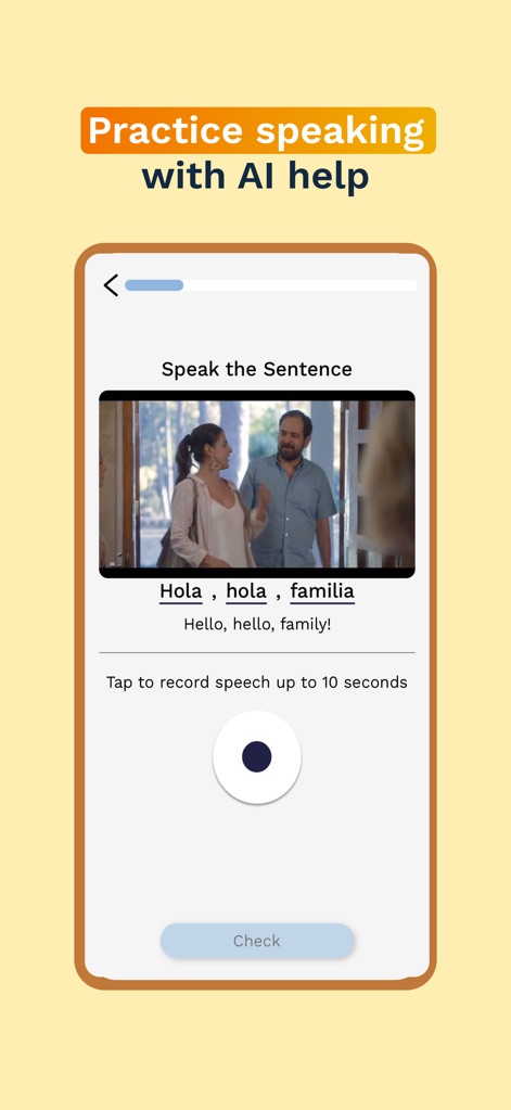 Umi - Language Learning - See how this tool provides clear speaking prompts based on video scenes and features a simple recording button for users to practice and refine their pronunciation.