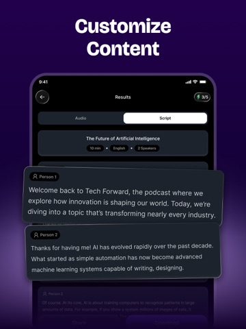 AI Podcast Generator - Script iPad screenshot