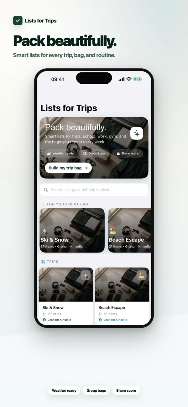 Screenshot #1 pour Lists for Trips