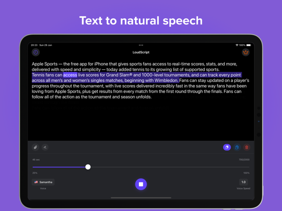 LoudScript: Text to Speech iPad screenshot