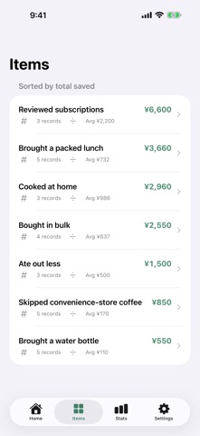 Savings Memo: Money Saved Log iPhone screenshot