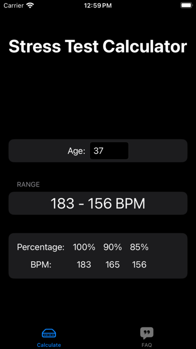 Cardiac Stress Test Calculator Screenshot