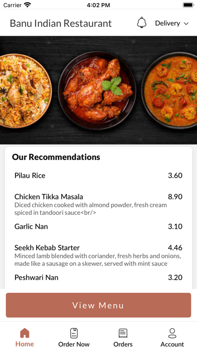 Banu Indian Restaurant. Screenshot